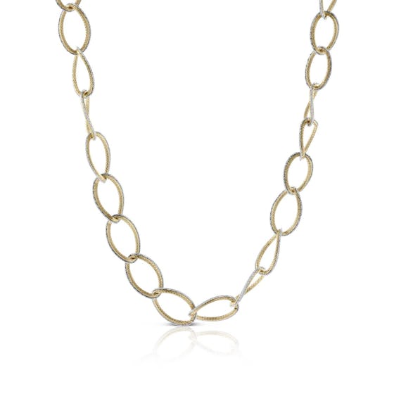 Toscano Italian Gold Collection Two-Tone Graduated Oval Link Necklace in 14K White & Yellow Gold