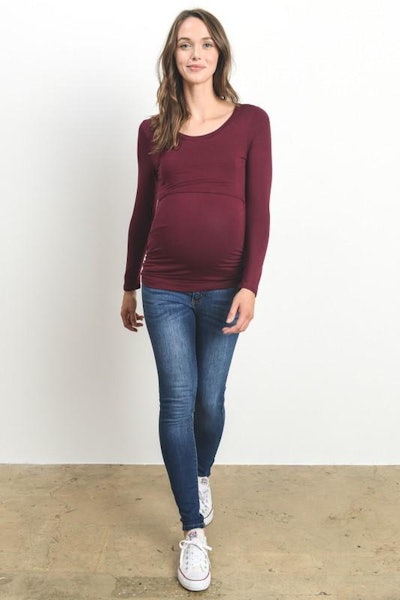 Double Layer Long Sleeve Maternity/Nursing Top