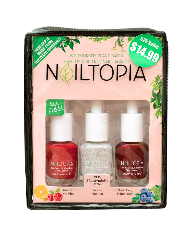 Nailtopia's new glitter polishes feature sparkles made of regenerated cellulose.