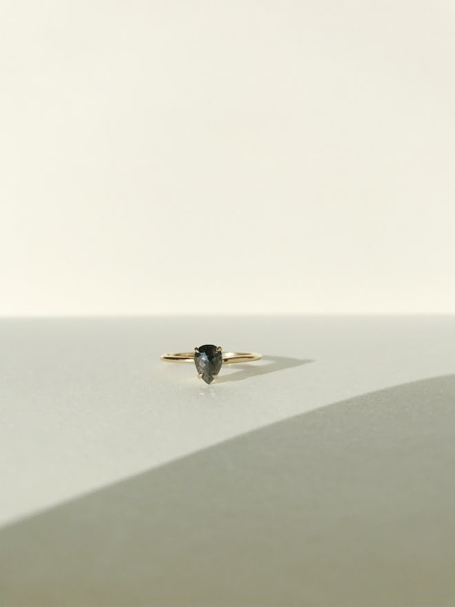 Dark Grey Pear Diamond Ring