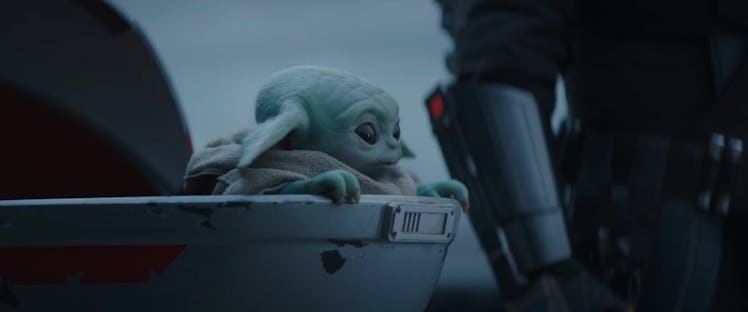 Baby Yoda sits in his shell during a scene in the season two trailer for Disney's 'The Mandalorian.'