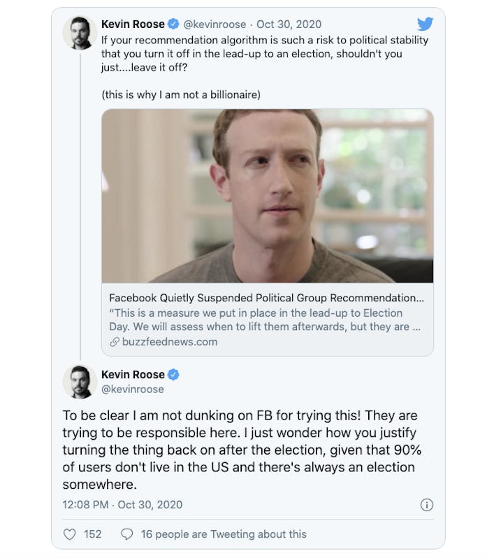 Screenshot of Kevin Roose's Twitter analysis of BuzzFeed News story