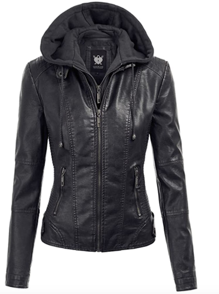 Lock And Love Hooded Faux Leather Jacket