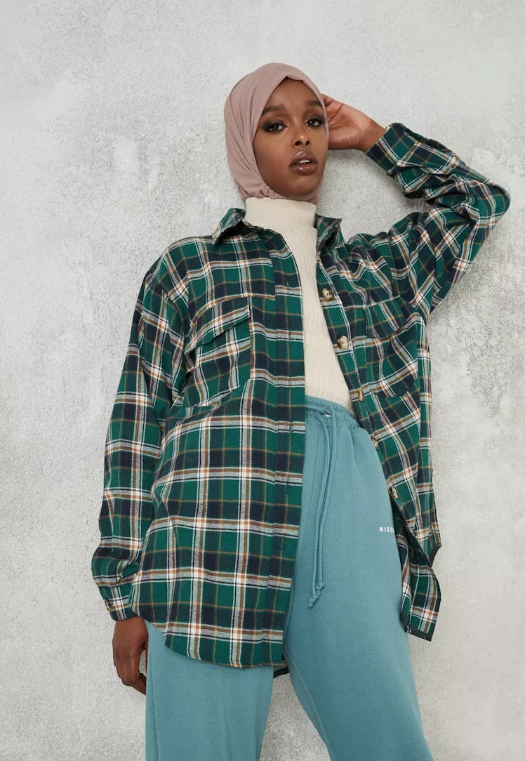 Missguided Green Plaid Extreme Oversized Shirt