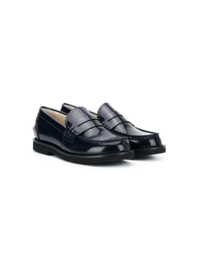 Patent round-toe loafers