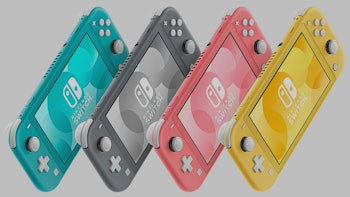 Nintendo Switch in blue, black, pink and yellow