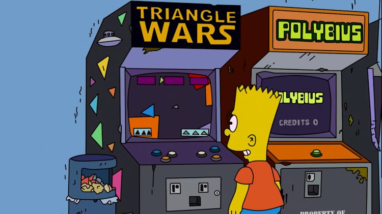 A screenshot of The Simpsons featuring a Polybius cabinet.