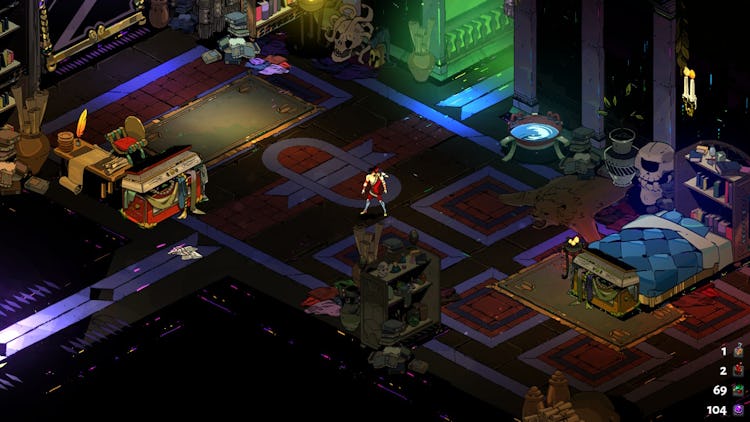 A screenshot of Zagreus' bedroom in Hades.