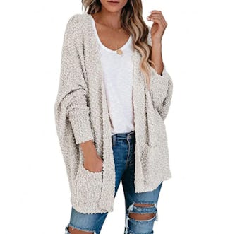 MEROKEETY Long Sleeve Cardigan with Pockets