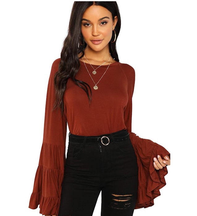 Floerns Ruffle Bell Sleeve Top