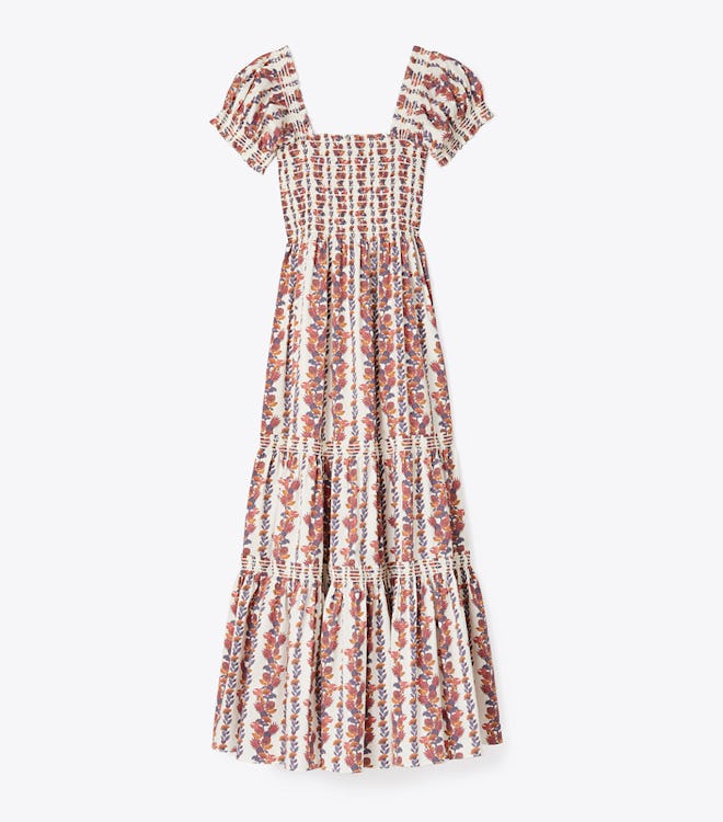 Printed Smocked Midi Dress