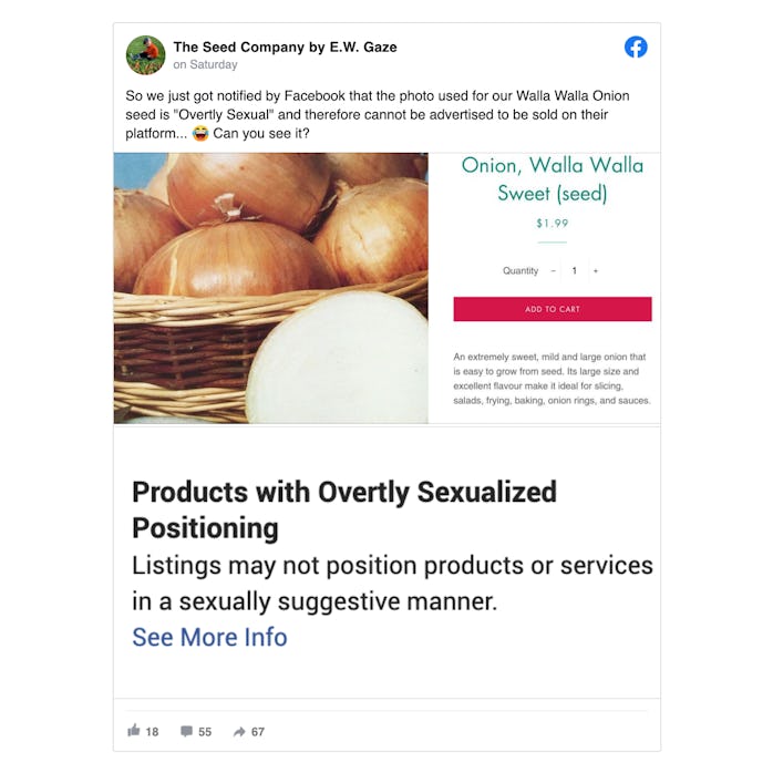 Screenshot of flagged ad containing a basket of Walla Walla onions