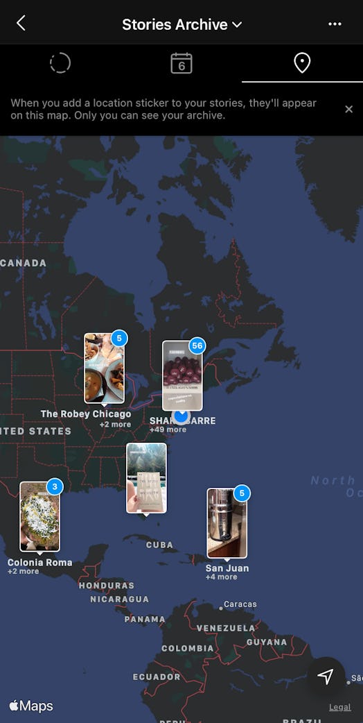 A screenshot of an Instagram story archive map