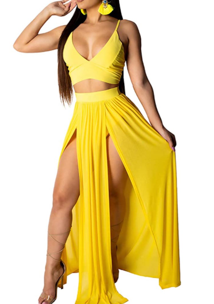 Rela Bota Women's Sexy Summer 2 Piece Maxi Chiffon Dress Crop Top Skirt Set Beachwear