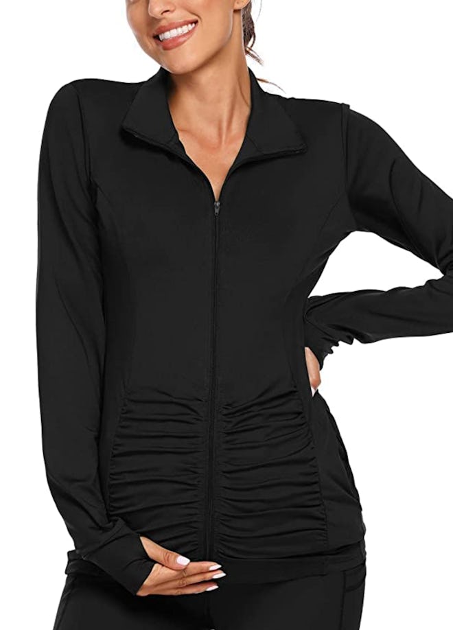 Love2Mi Women's Maternity Full Zip Up Yoga Jacket in Black