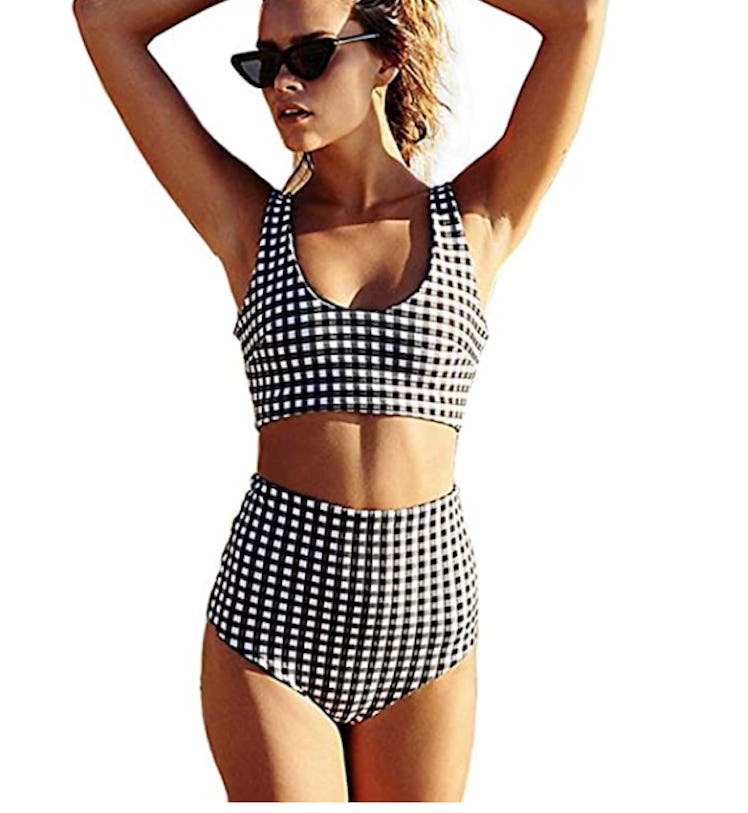 ivivian Sexy Cute Grid Printing Swimsuits for Women One Piece 2 Piece Bikini