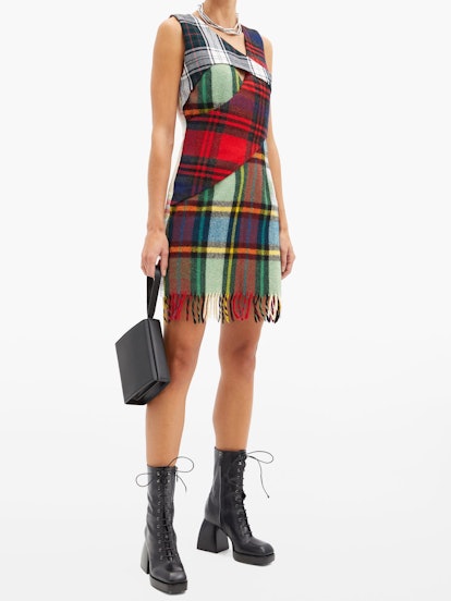 Upcycled Checked-Wool Mini Dress