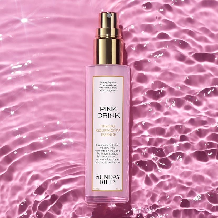 Sunday Riley Pink Drink Firming Resurfacing Essence campaign image.
