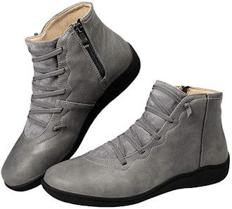 Harence Side Zipper Leather Ankle Boots 