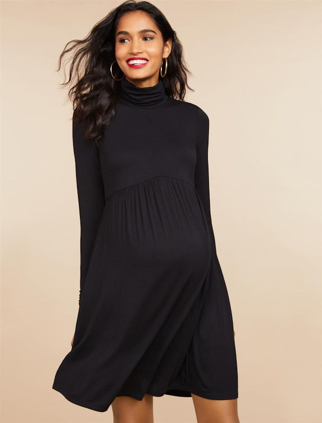 Fit and Flare Turtleneck Maternity Dress