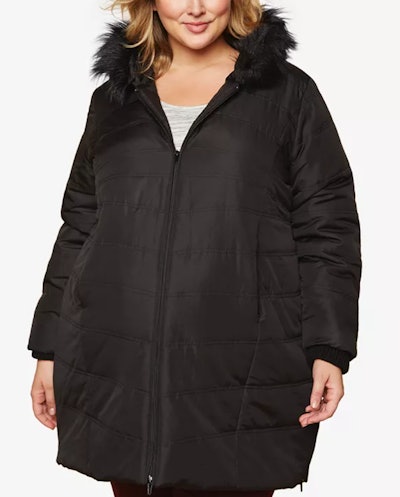 Plus Size Faux Fur Hooded Coat