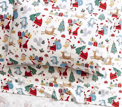 Organic Flannel Woodland Santa Sheet Set & Pillowcases