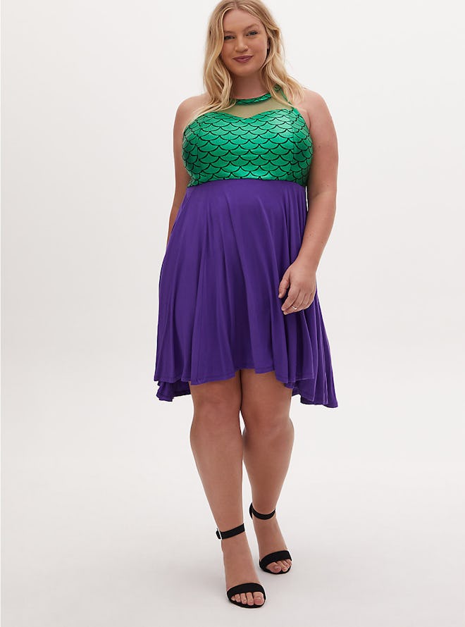 Torrid Disney The Little Mermaid Green & Purple Hi-Lo Skater Dress