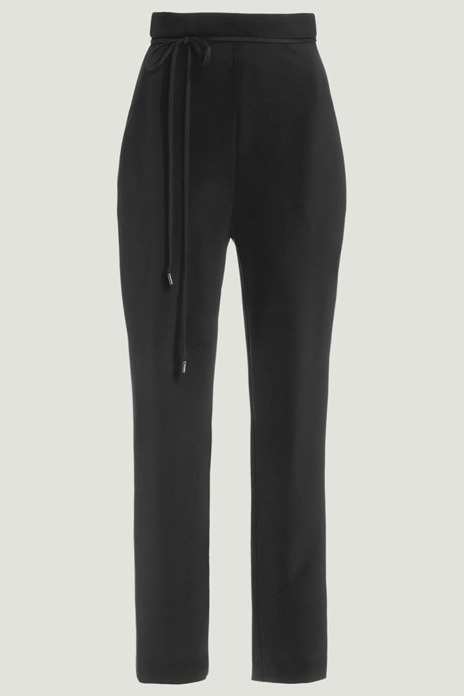 Black Stretch Viscose Cropped Pant with Tie