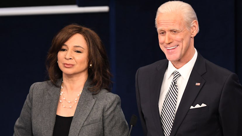 Pictured: (l-r) Maya Rudolph as Kamala Harris and Jim Carrey as Joe Biden during the "First Debate" ...