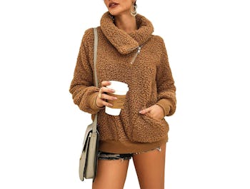 KIRUNDO Faux Shearling Shaggy Pullover