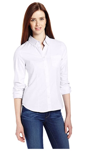 White Long Sleeve Button-Down Shirt