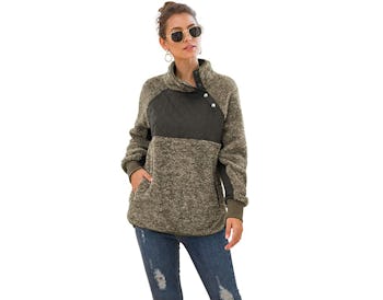 VIISHOW Button Neck Fleece Pullover