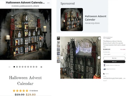 Two online ads, left and top right, that use a product image taken from an Etsy vendor after the ven...