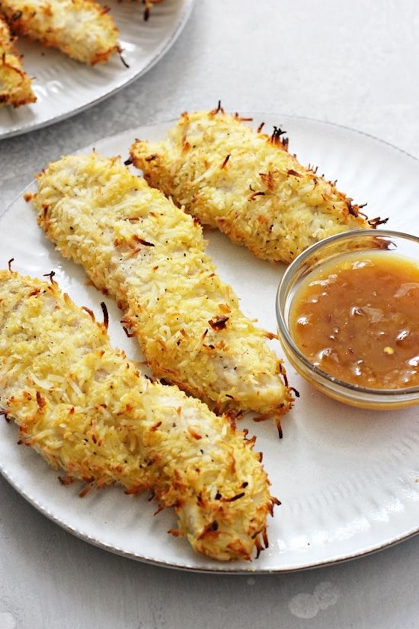 coconut chicken tenders with apricot sauce