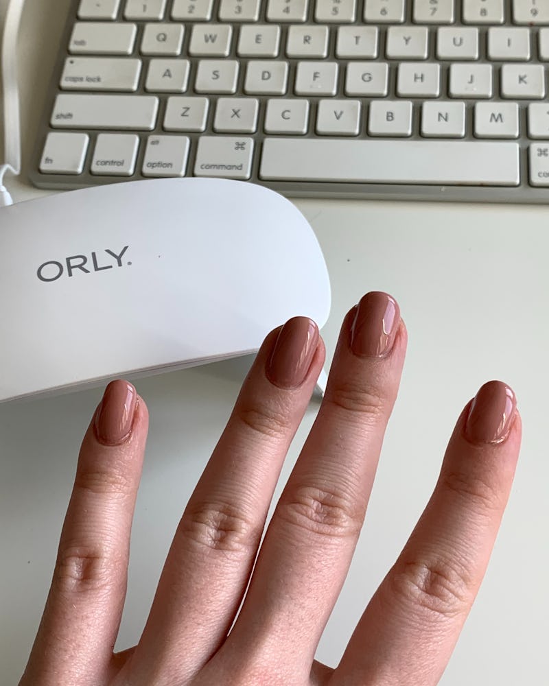 ORLY's Mini Gel Lamp review: the Rose All Day nail color on fingers.