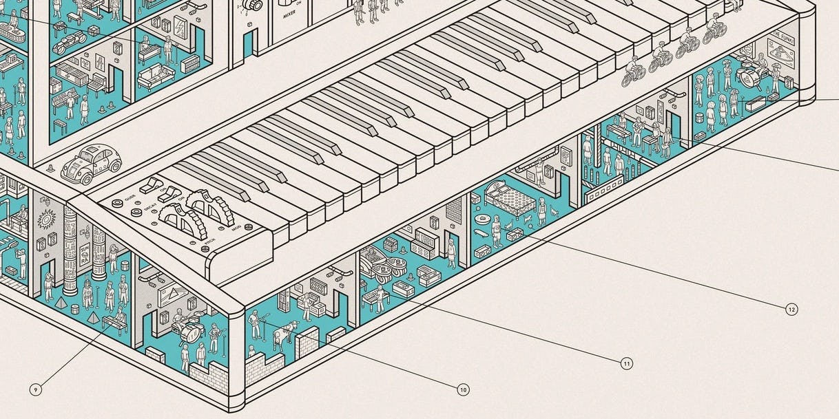 Cutaway illustration of a Moog synthesizer