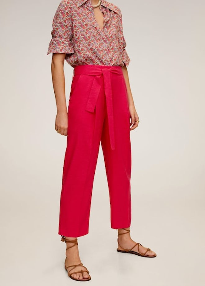 Cropped linen-blend pants