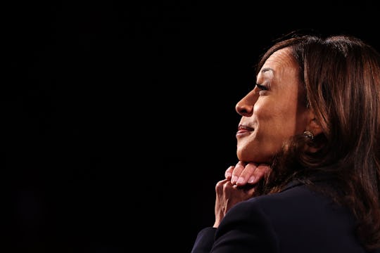 US Democratic vice presidential nominee and Senator from California, Kamala Harris gestures during t...