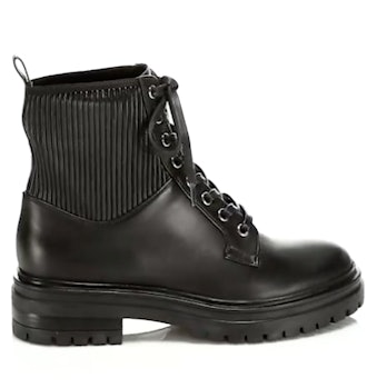 Martis Rib-Knit Leather Combat Boots