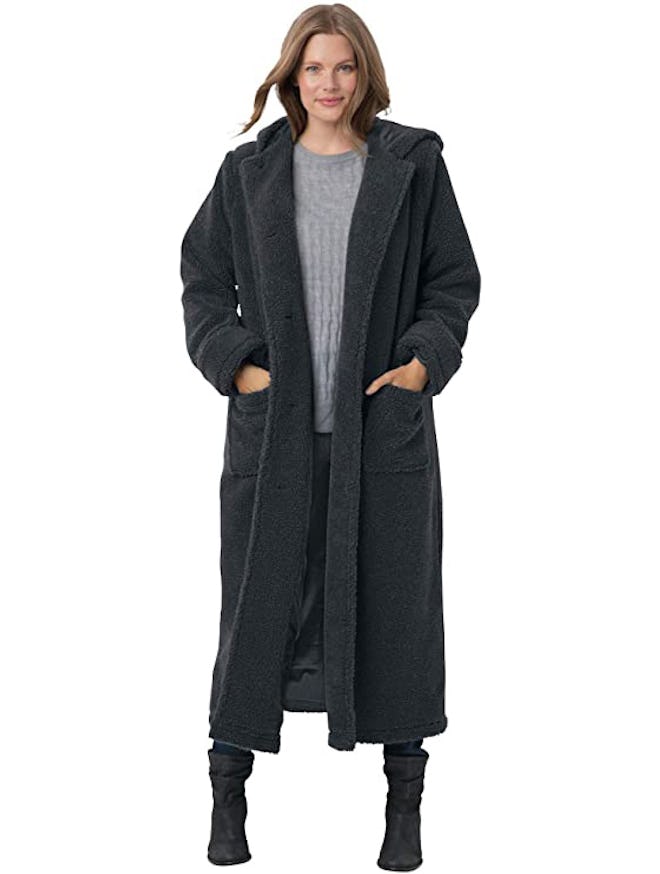 Woman Within Plus Size Long Hooded Berber Fleece Coat