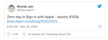 Screenshot of tweet promoting Apple's bounty program