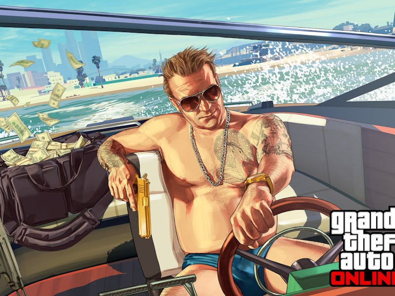 Cover art for Grand Theft Auto with a man driving a boat