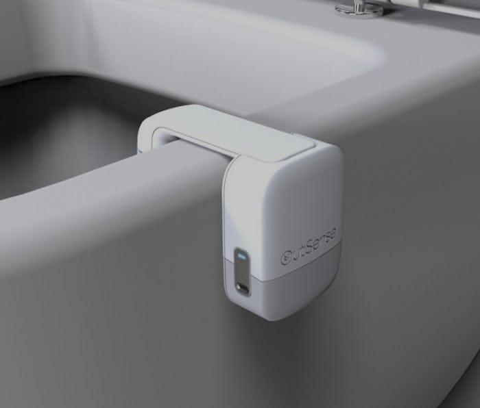 OutSense clip on device on a toilet