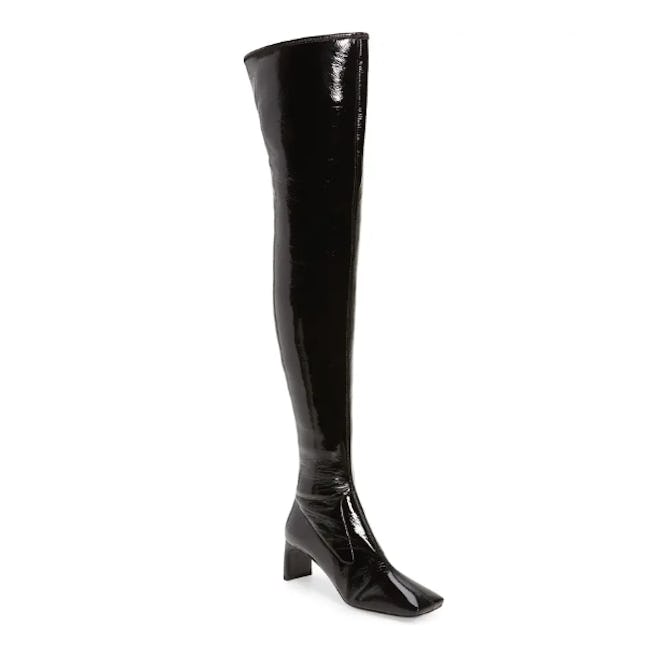 Square Toe Faux Patent Leather Knee High Boot