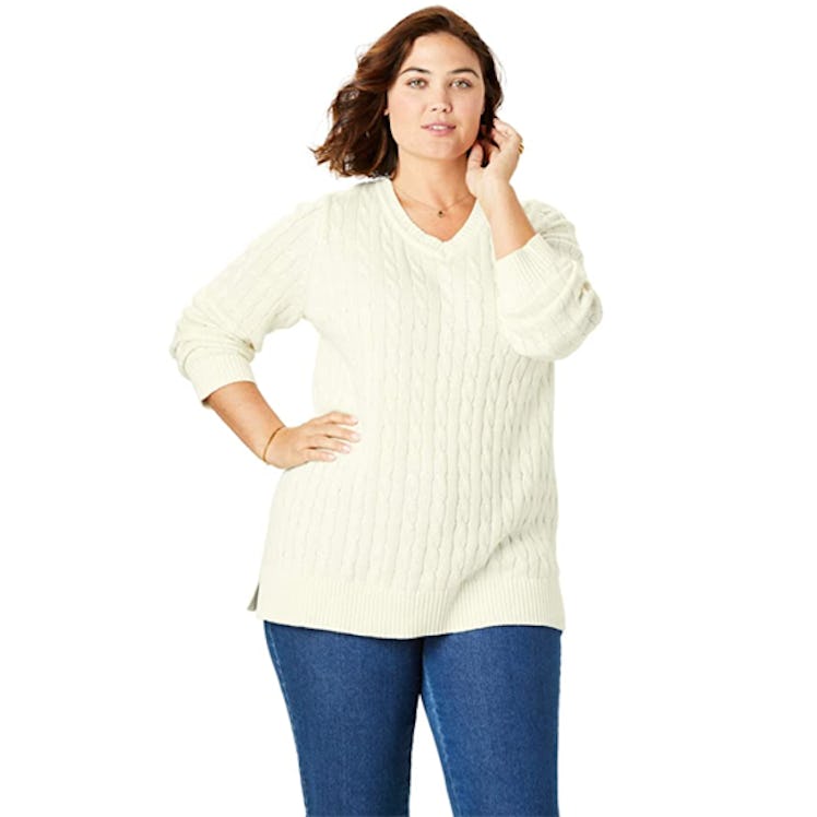 Woman Within Plus Size Cable Knit Sweater