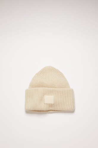 Rib Knit Beanie Hat Cream Beige