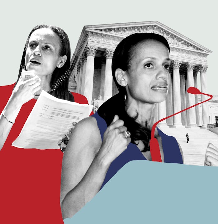 Collage of two moms during their speech and United States Capitol