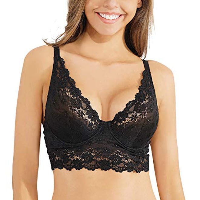 Rolewpy Lace Bra Underwire Sheer Bralette with Adjustable Closure