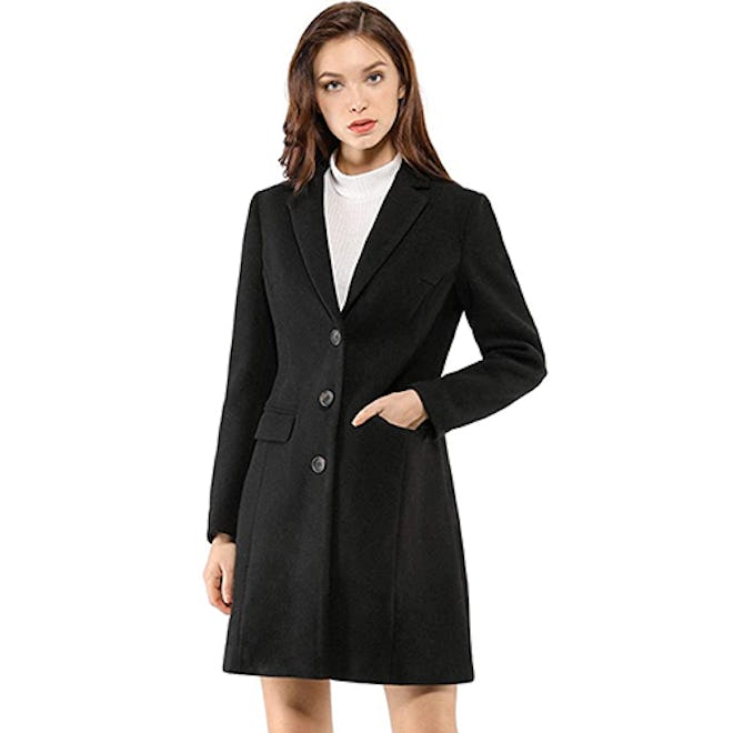 Allegra K Notched Lapel Single Breasted Coat