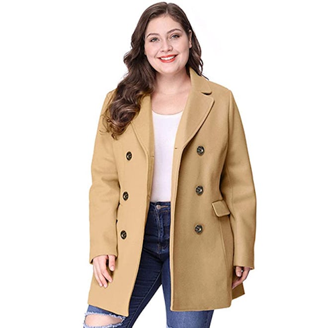 Agnes Orinda Plus Size Notched Lapel Double Breasted Coat